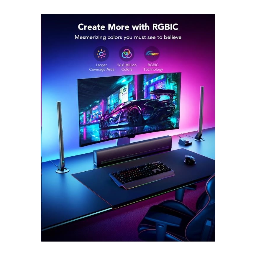 Govee - ΣΕΤ 2x Smart Gaming Wi-Fi LED RGBIC Πάνελ + Smart Dual + τηλεχειριστήριο