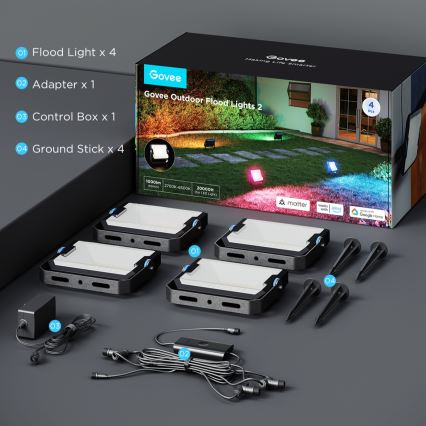 Govee - Σετ 4 τεμ. LED RGBICWW Ρυθμιζόμενος προβολέας LED/24W/230V IP66 Matter Wi-Fi