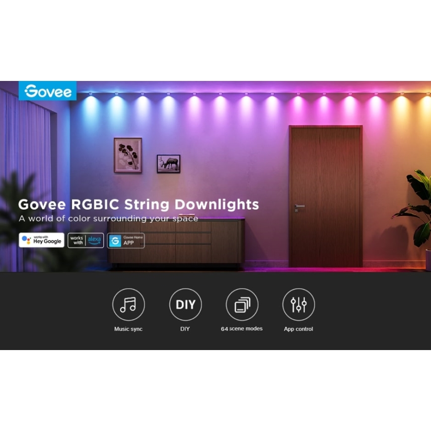 Govee - RGBIC LED String Downlights 5m Wi-Fi φωτισμός  τοίχου