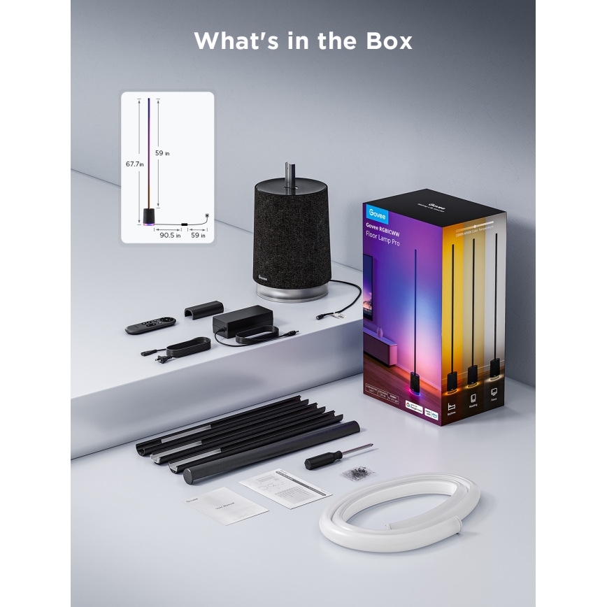 Govee - Επιδαπέδια λάμπα dimming LED με ηχείο Pro RGBICWW 2200-6500K Wi-Fi + τηλεχειριστήριο