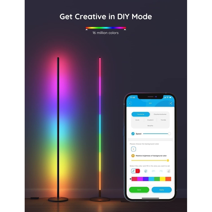 Govee - LED RGBW Επιδαπέδιο φωτιστικό LITE MATTER με ρυθμιζόμενη φωτεινότητα LED/24W/230V Wi-Fi 36 cm