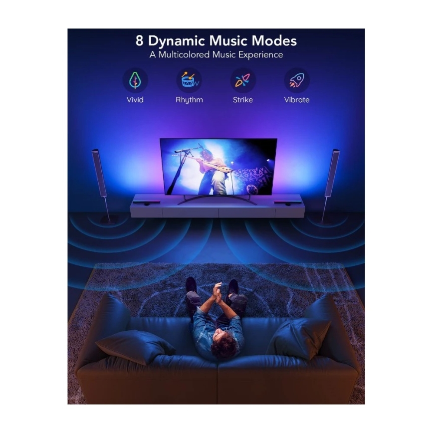 Govee - Έξυπνο LED RGBIC πάνελ 38cm για τηλεοράσεις 43-75 - 2 τεμ. Wi-Fi