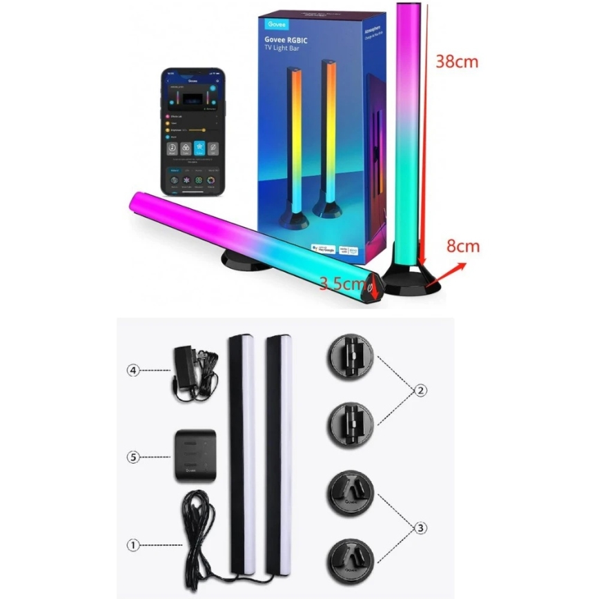 Govee - Έξυπνο LED RGBIC πάνελ 38cm για τηλεοράσεις 43-75 - 2 τεμ. Wi-Fi