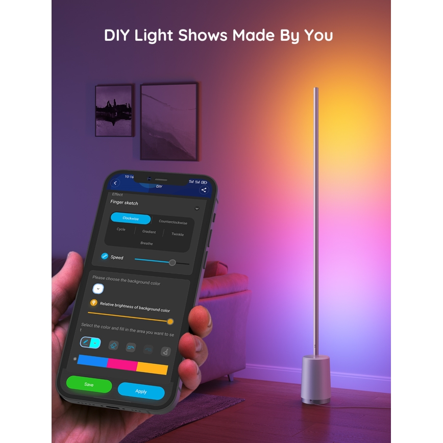 Govee - Επιδαπέδια λάμπα dimming LED Lyra Smart RGBICWW 2200-6500K Wi-Fi + τηλεχειριστήριο