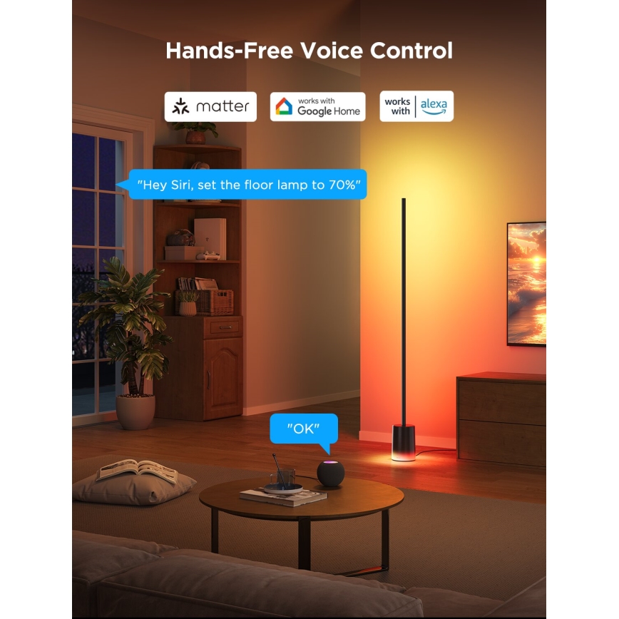 Govee - Επιδαπέδια λάμπα dimming LED Smart MATTER LED RGBICWW 2200-6500K Wi-Fi + τηλεχειριστήριο