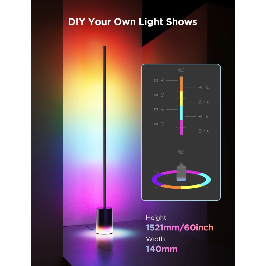 Govee - Επιδαπέδια λάμπα dimming LED Smart MATTER LED RGBICWW 2200-6500K Wi-Fi + τηλεχειριστήριο