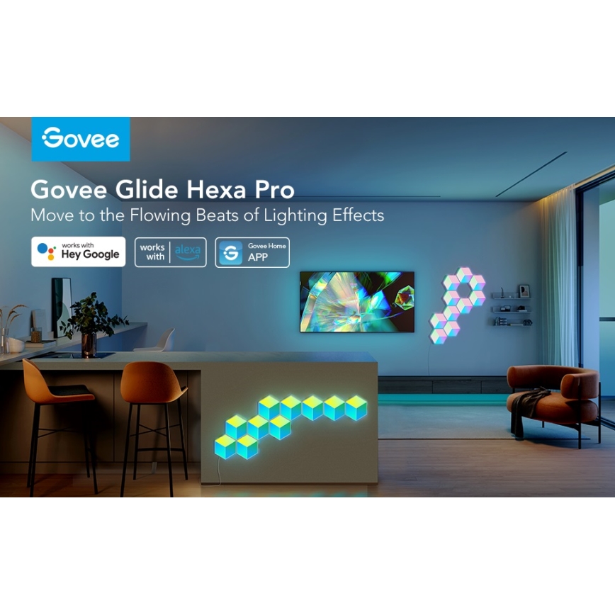 Govee - ΣΕΤ 10x Φωτιστικό LED Glide Hexa Pro LED Smart RGBIC Wi-Fi