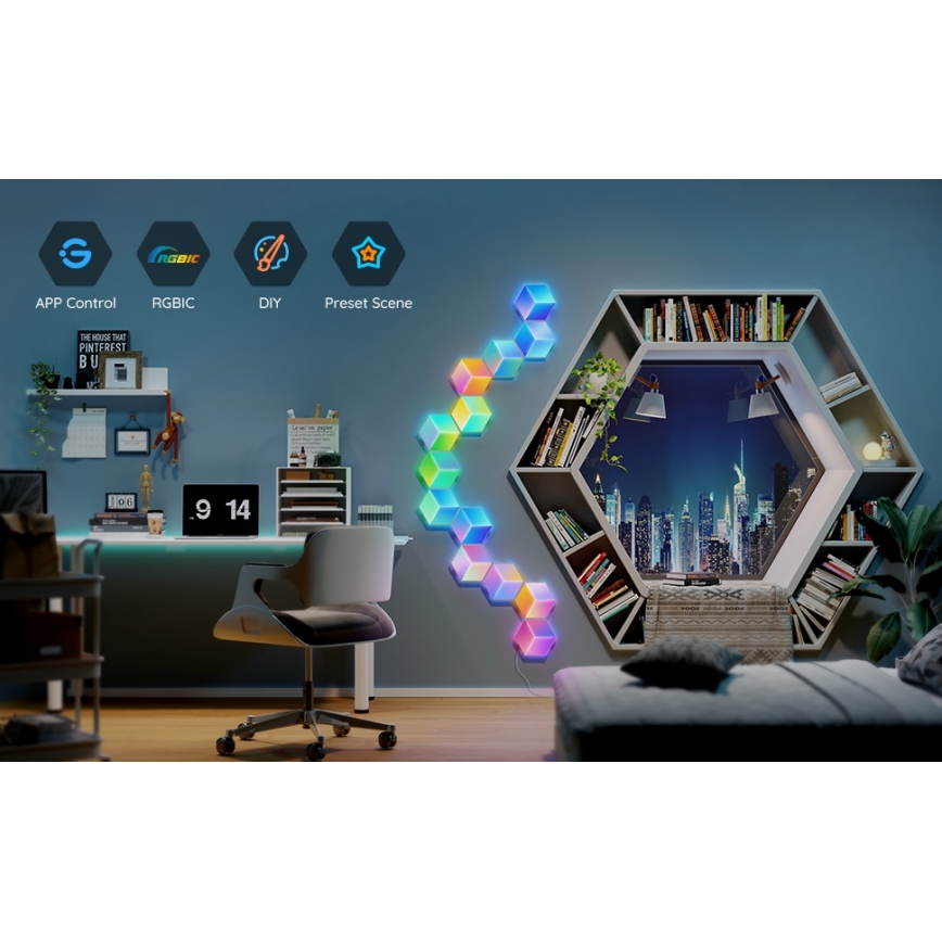 Govee - ΣΕΤ 10x Φωτιστικό LED Glide Hexa Pro LED Smart RGBIC Wi-Fi