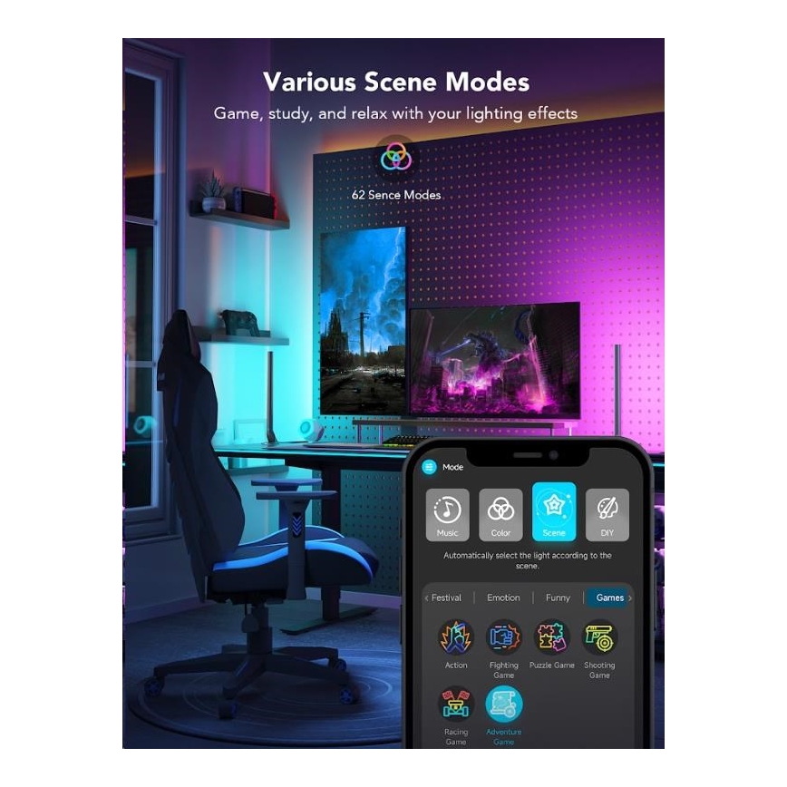 Govee - ΣΕΤ 2x Smart Gaming Wi-Fi LED RGBIC Πάνελ + Smart Dual + τηλεχειριστήριο