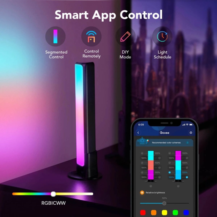 Govee - ΣΕΤ 2x Μπάρες φωτισμού Plus SMART LED TV & Gaming - RGBICWW Wi-Fi