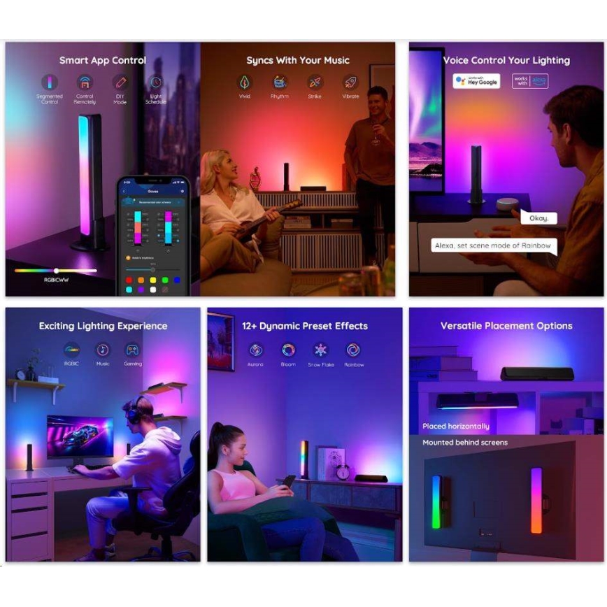 Govee - ΣΕΤ 2x Μπάρες φωτισμού Plus SMART LED TV & Gaming - RGBICWW Wi-Fi