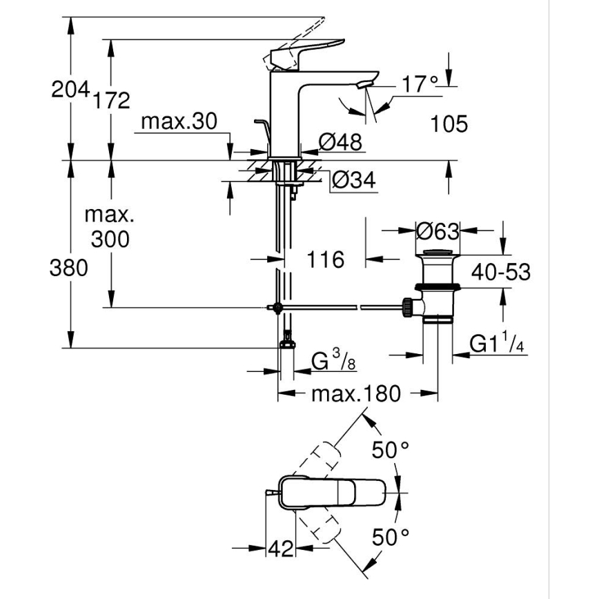 GROHE 1018320000 - Μίκτης νιπτήρα DICE M γυαλιστερό χρώμιο