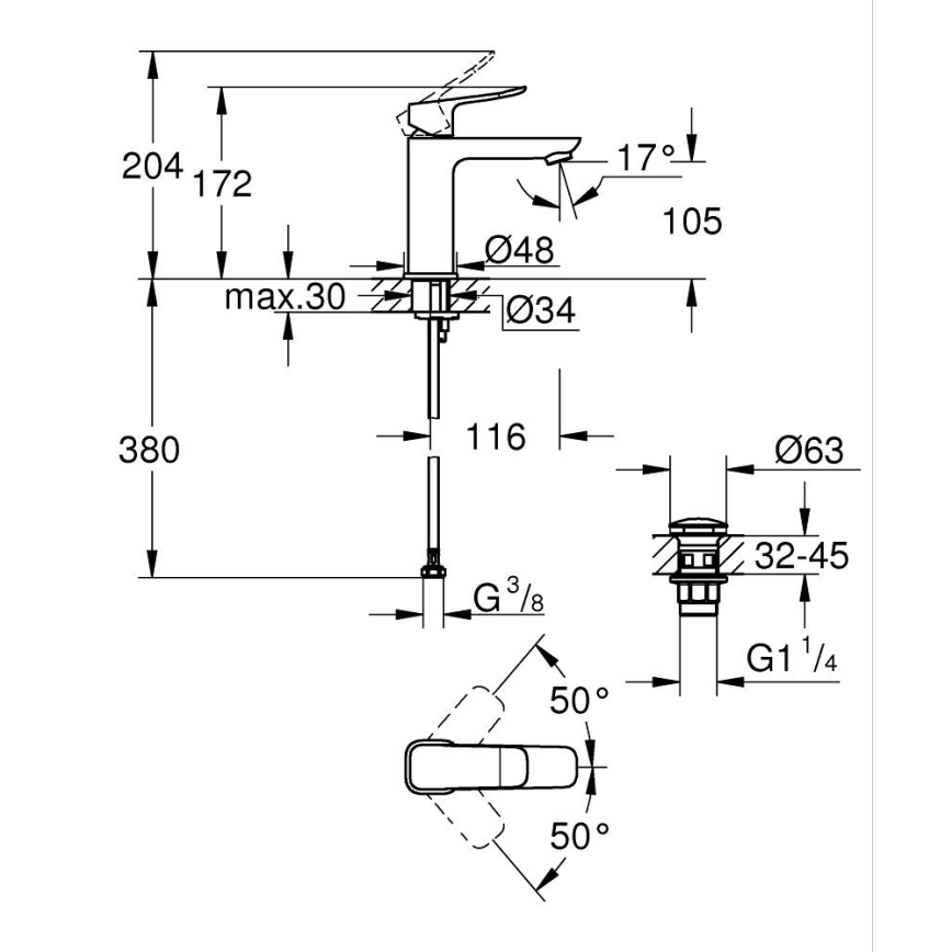 GROHE 1018330000 - Μπαταρία νιπτήρα DICE M, γυαλιστερό χρώμιο