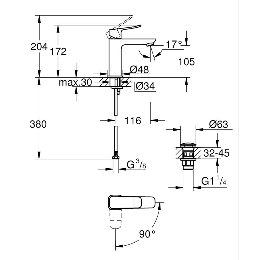GROHE 1018360000 - Μίκτης νιπτήρα DICE M, γυαλιστερό χρώμιο