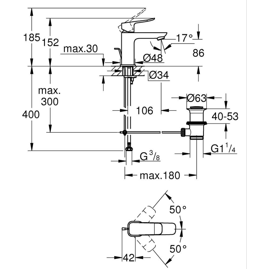 GROHE 1018562430 - Μπαταρία νιπτήρα DICE S μαύρη