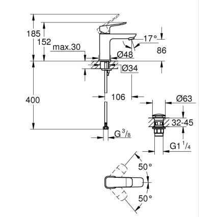 GROHE 1018570000 - Μπαταρία νιπτήρα DICE S σε γυαλιστερό χρώμιο