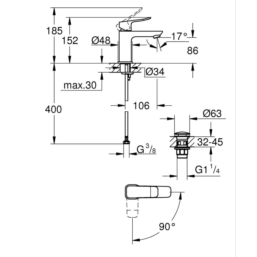GROHE 1018610000 - Μπαταρία νιπτήρα DICE S σε γυαλιστερό χρώμιο