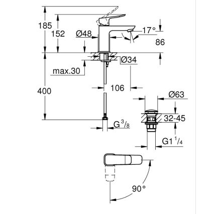 GROHE 1018612430 - Μπαταρία νιπτήρα DICE S μαύρη