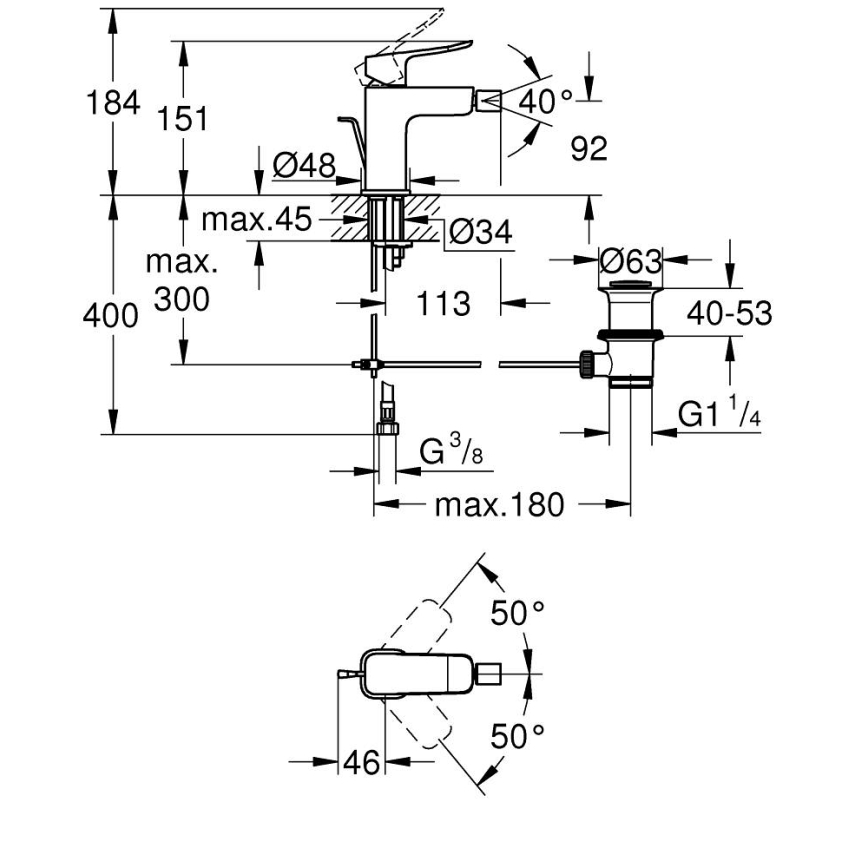 GROHE 1018772430 - Μπαταρία μπιντέ DICE μαύρη