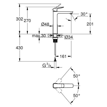 GROHE 1018920000 - Μπαταρία νιπτήρα DICE XL σε γυαλιστερό χρώμιο