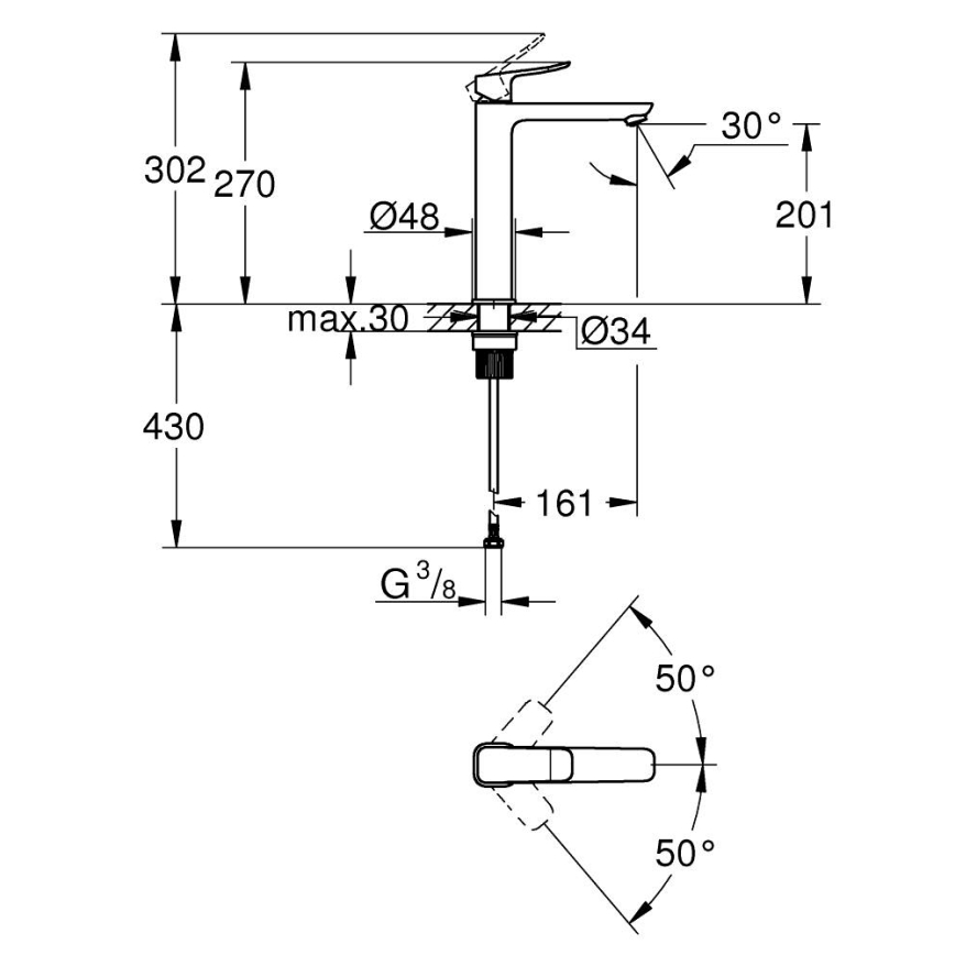 GROHE 1018920000 - Μπαταρία νιπτήρα DICE XL σε γυαλιστερό χρώμιο