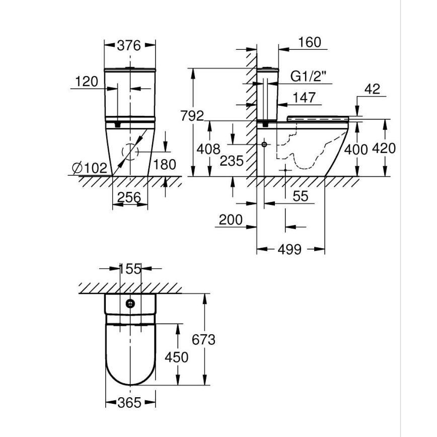 GROHE 102513SH00 - Πλήρες σετ WC EURO CERAMIC 67,3 x 37,6 x 79,2 cm, κεραμικό/λευκό