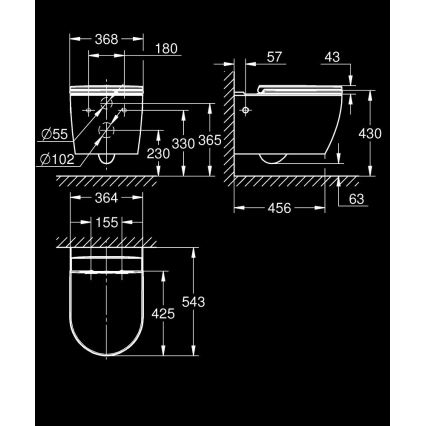 GROHE 103848SH00 - Επιτοίχιο WC START ROUND CERAMIC 368 × 543 mm ανθεκτικό λευκό