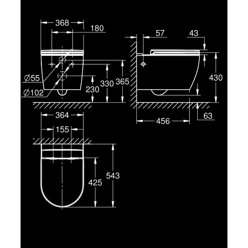 GROHE 103848SH00 - Επιτοίχιο WC START ROUND CERAMIC 368 × 543 mm ανθεκτικό λευκό