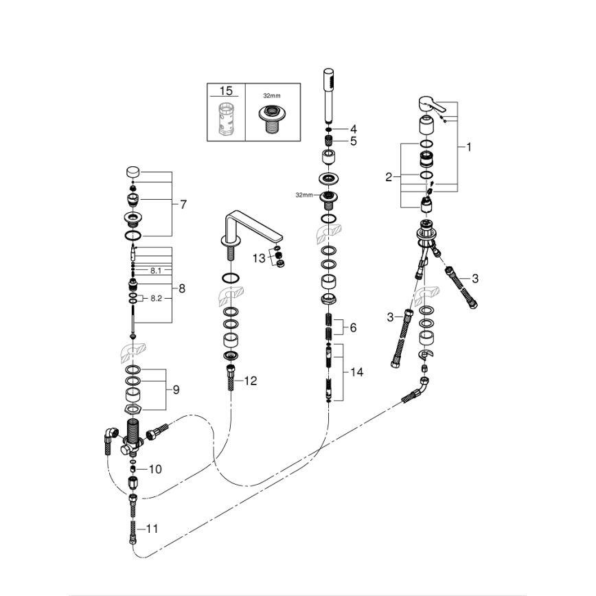GROHE 19577001 - Σετ για μπανιέρα τεσσάρων οπών LINEARE, γυαλιστερό χρώμιο