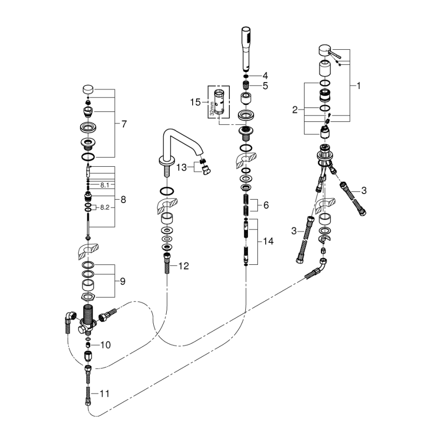 GROHE 19578DC1 - Σετ μανδάλωσης μπανιέρας τεσσάρων οπών ESSENCE, ανοξείδωτο ατσάλι