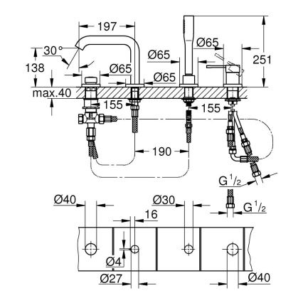 GROHE 19578DC1 - Μπαταρία μπανιέρας τεσσάρων οπών ESSENCE, ανοξείδωτο ατσάλι