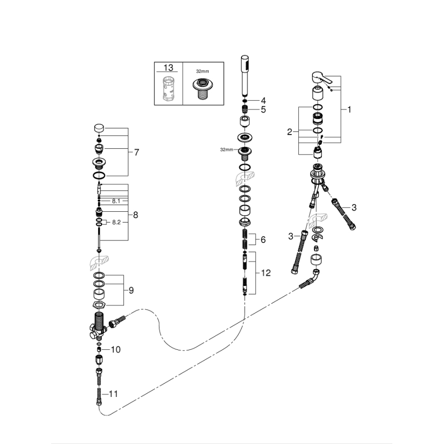 GROHE 19965001 - Μπαταρία μπανιέρας τριών οπών LINEARE, γυαλιστερό χρώμιο
