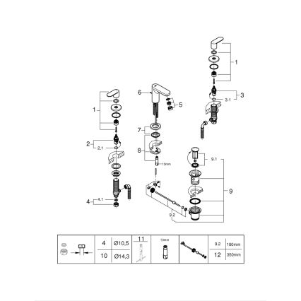 GROHE 20187000-Μίκτης νιπτήρα τριών οπών EUROSMART COSMOPOLITAN DN 15 χρωμέ