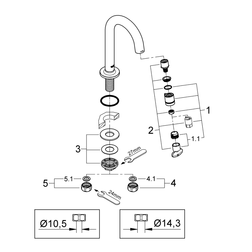 GROHE 20201000 - Βαλβίδα πάγκου UNIVERSAL 113 mm γυαλιστερό χρώμιο