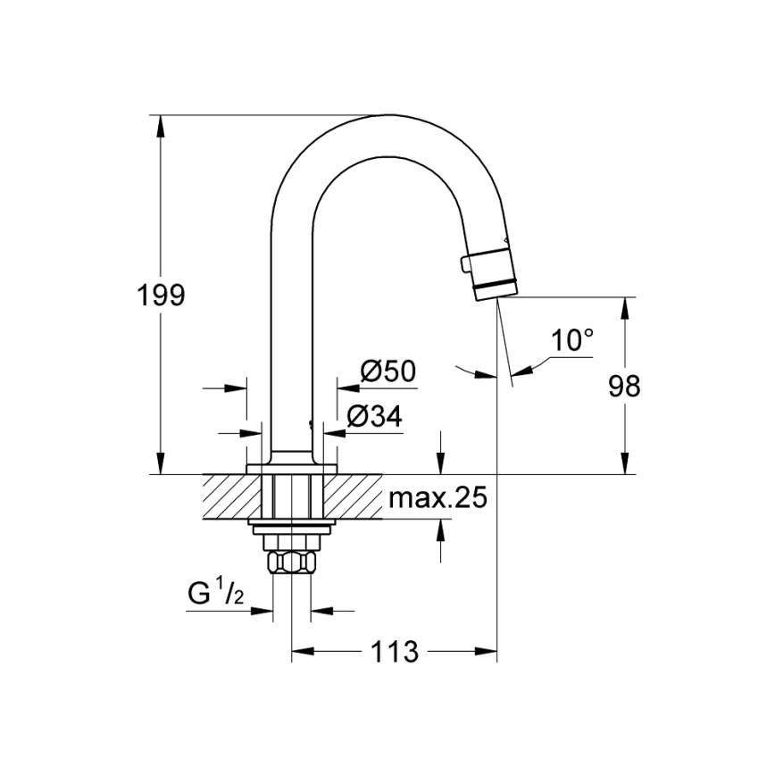 GROHE 20201000 - Βαλβίδα πάγκου UNIVERSAL 113 mm γυαλιστερό χρώμιο