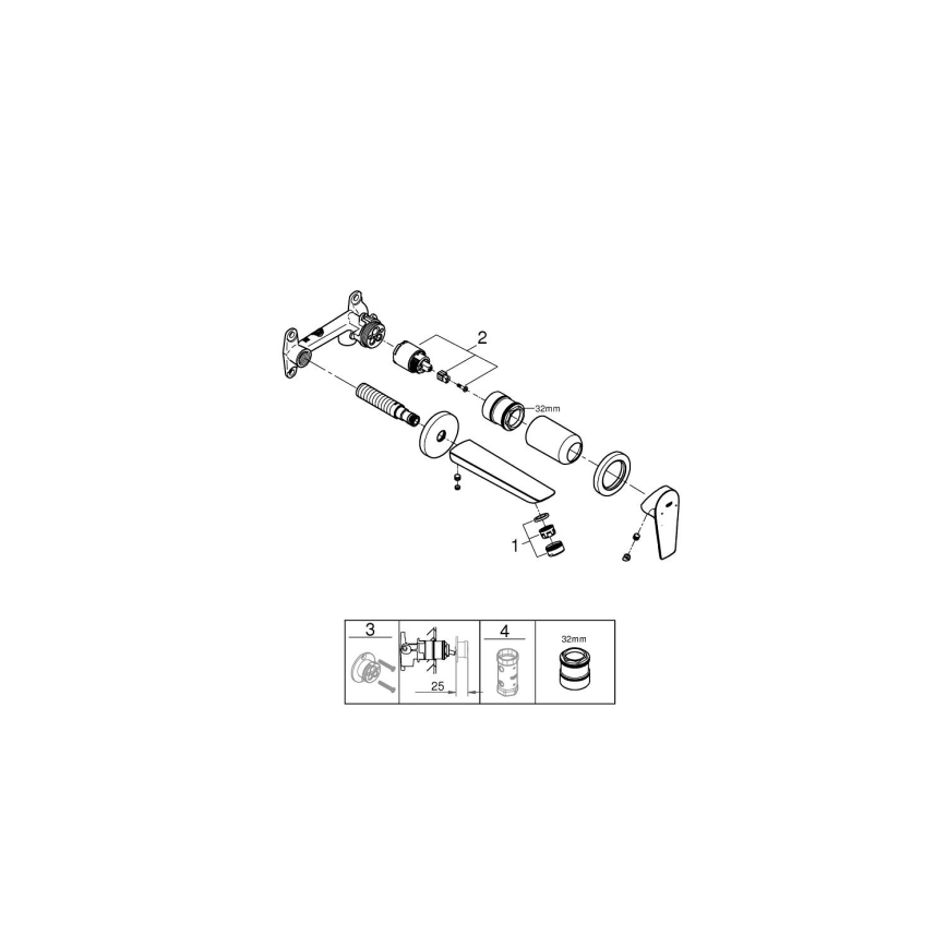 GROHE 20474001 - Μπαταρία νιπτήρα για εντοιχιζόμενη εγκατάσταση 177 mm, γυαλιστερό χρώμιο