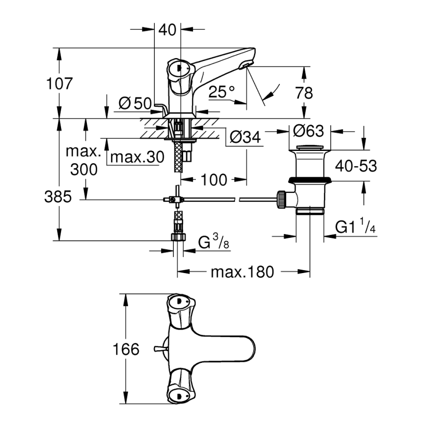 GROHE 21390001 - Μπαταρία νιπτήρα COSTA L DN 15 γυαλισμένο χρώμιο
