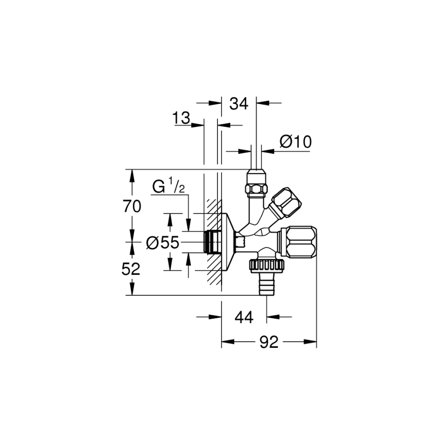 GROHE 22036000 - Συνδυαστική γωνιακή βαλβίδα ORIGINAL WAS® DN 15 γυαλιστερό χρώμιο