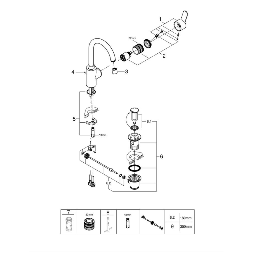 GROHE 23043003 - Μπαταρία νιπτήρα EUROSTYLE COSMOPOLITAN, μέγεθος L, χρώμιο