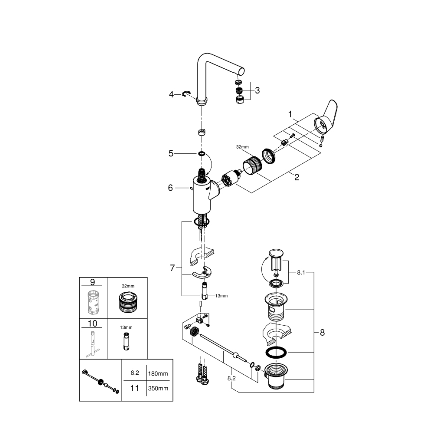GROHE 23054003 - Μίκτης νιπτήρα EURODISC COSMOPOLITAN, μέγεθος L, χρωμέ