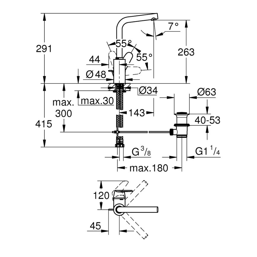 GROHE 23054003 - Μίκτης νιπτήρα EURODISC COSMOPOLITAN, μέγεθος L, χρωμέ