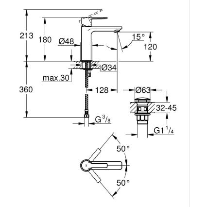 GROHE 23106AL1 - Μπαταρία νιπτήρα LINEARE, μέγεθος S, γραφίτης