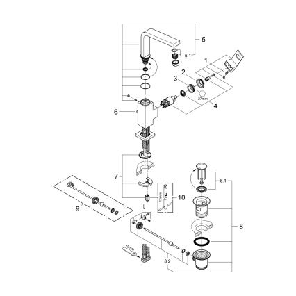 GROHE 2313500E - Μπαταρία νιπτήρα EUROCUBE, μέγεθος L, γυαλιστερό χρώμιο