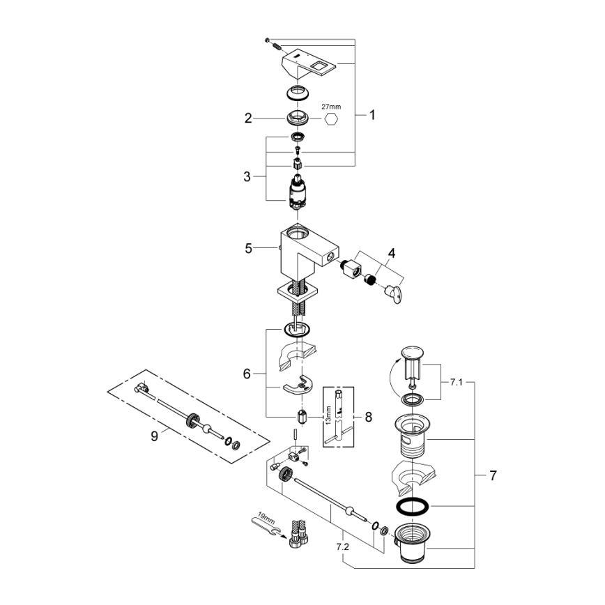 GROHE 23138000 - Μπαταρία μπιντέ EUROCUBE σε γυαλιστερό χρώμιο