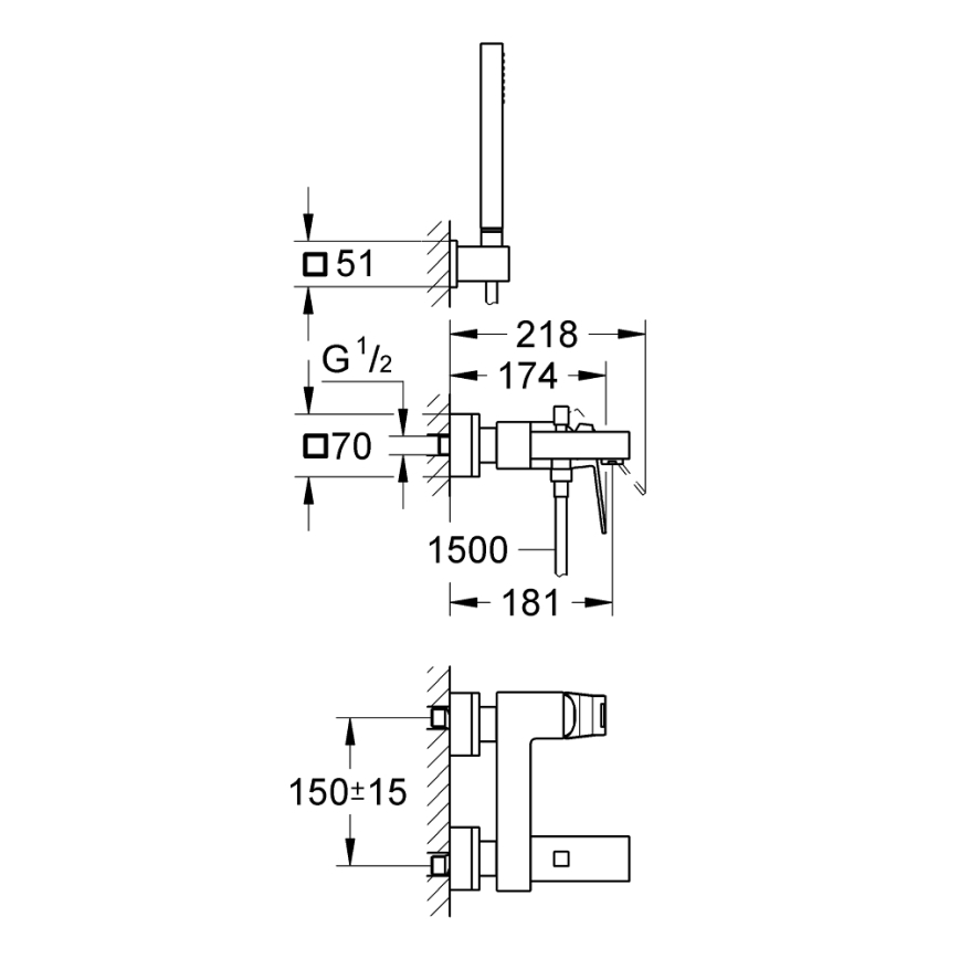 GROHE 23141000 - Σετ μπανιέρας με μρύτη EUROCUBE DN 15, γυαλιστερό χρώμιο