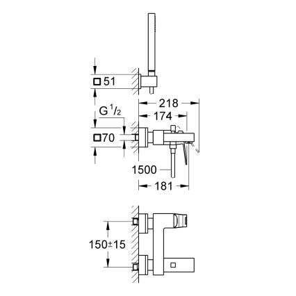 GROHE 23141000 - Μπαταρία μπανιέρας EUROCUBE DN 15, γυαλιστερό χρώμιο
