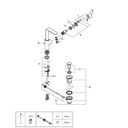 GROHE 23296001 - Μπαταρία νιπτήρα LINEARE, μέγεθος L, γυαλιστερό χρώμιο