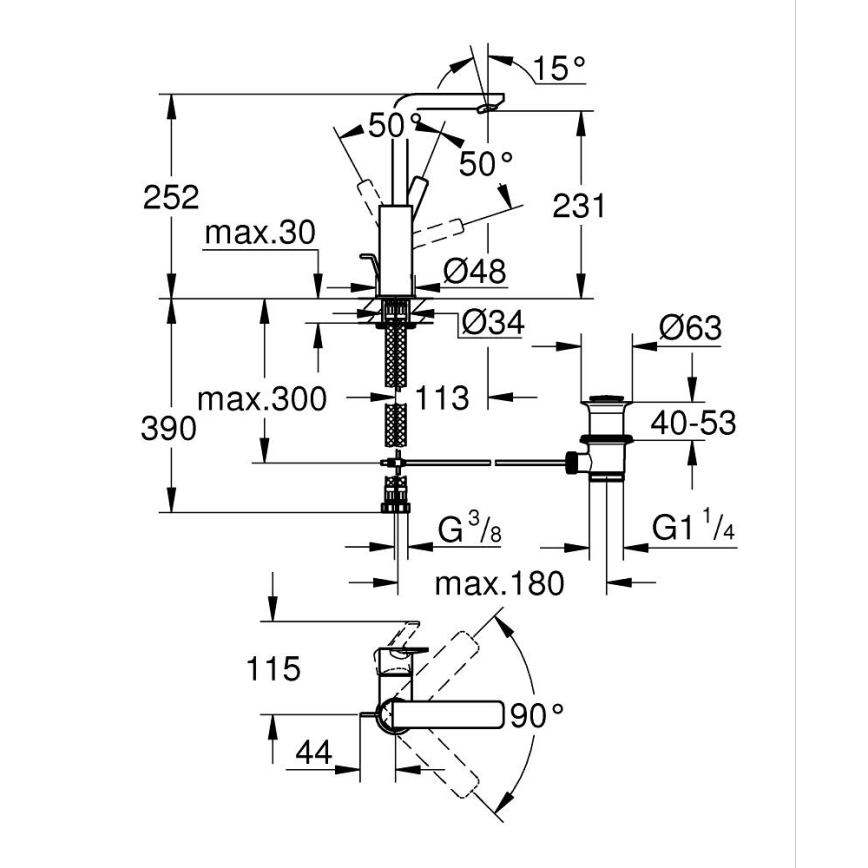 GROHE 23296001 - Μπαταρία νιπτήρα LINEARE, μέγεθος L, γυαλιστερό χρώμιο