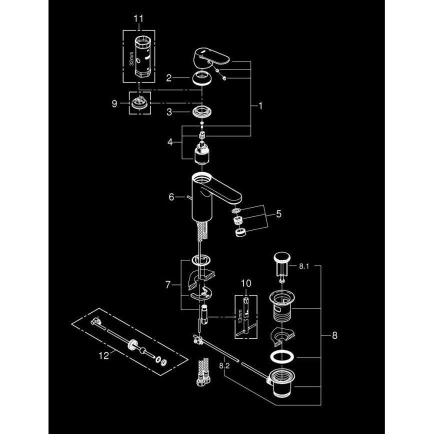 GROHE 23325000 - Μπαταρία νιπτήρα EUROSMART COSMOPOLITAN μέγεθος M χρώμιο
