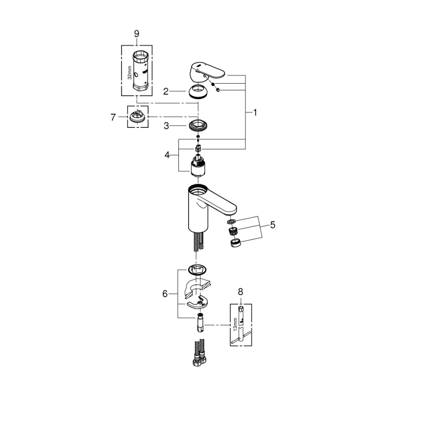 GROHE 23327000 - Μπαταρία νιπτήρα EUROSMART COSMOPOLITAN DN 15, μέγεθος M, χρωμέ